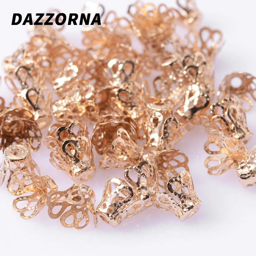 100 шт./лот полые цветочные трубочки бусины Концевики Золотая античная бронза
