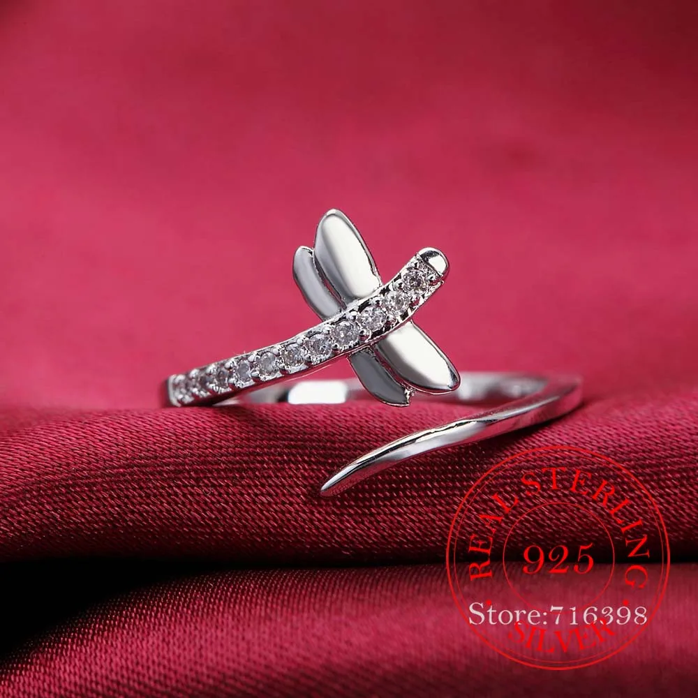 

2020 Retro Antique Crystal Dragonfly Finger Ring Real 925 Sterling Silver Thumb Rings for Women Ladies Fashion Bohemian Jewelry