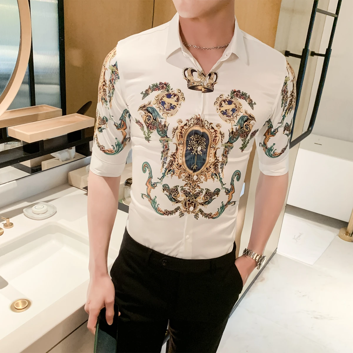 Social Повседневная тонкая рубашка Camisa Masculina роскошная барокко для мужчин 2020 летняя