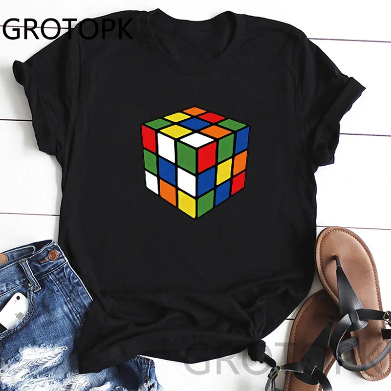 

Spring and summer 2020 Europe and America new examples of cube cube cube personalized original night style black women's T-shirt