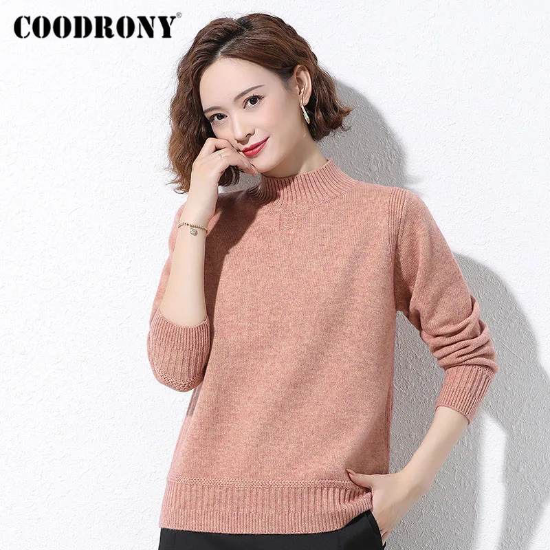 

COODRONY Brand Streetwear Elegant Knitted Stand Collar Female Sweaters Autumn Winter Solid Color Soft Warm Jumpers Women W1193