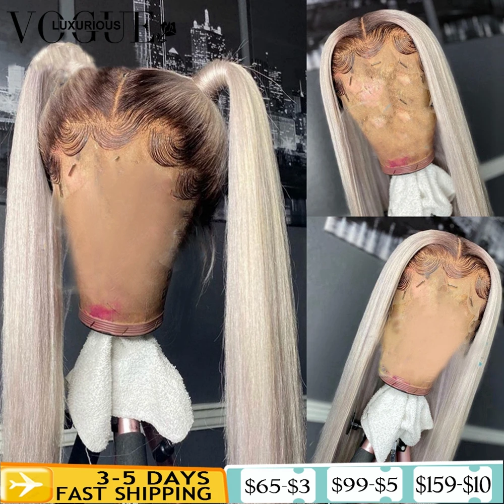 Прямой парик на сетке спереди пепельный блонд перуанские цветные парики с Омбре