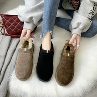 2020 fashion winter the new cotton shoes women boots flock elastic band round toe low 1cm 3cm flat with solid plush keep warm