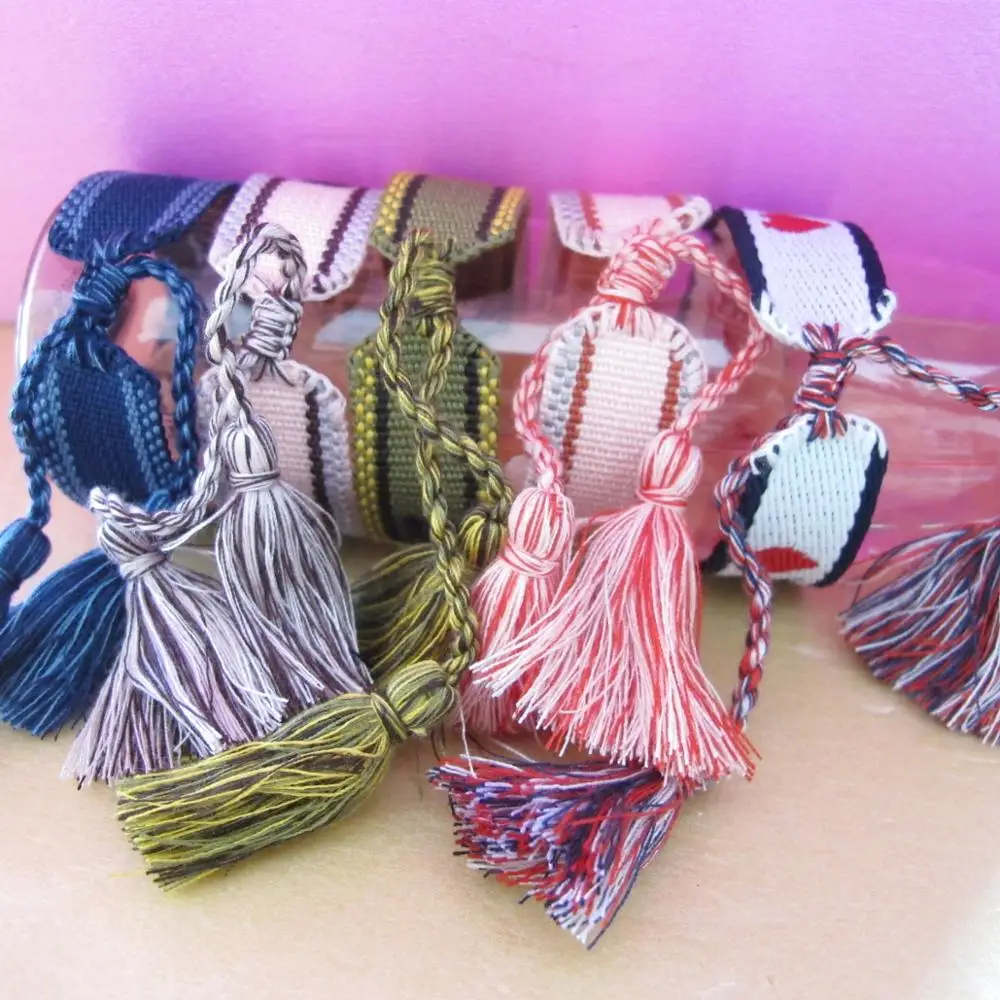 Новый Регулируемый богемский пляжный браслет с кисточками и вышивкой хлопковый