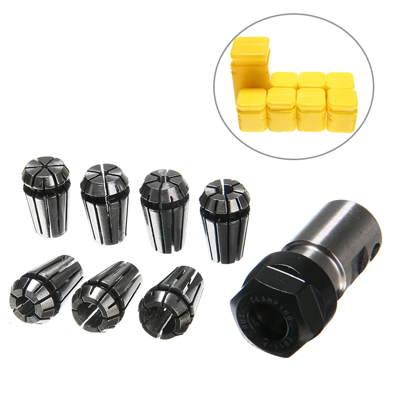

7pcs High Carbon Steel ER11 Spring Collet 1/2/3/4/5/6/7mm with 5mm ER11A Extension Rod Motor Shaft Holder