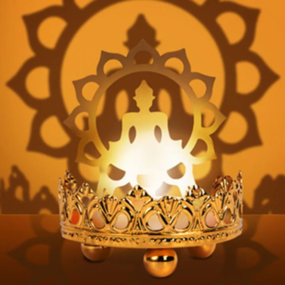 

Alloy Candle Holder Hollow Carved Tealight Candle Holder Ghee Lamp Buddha Candlestick Shadow Brass Home Decor Buddhist Supplies