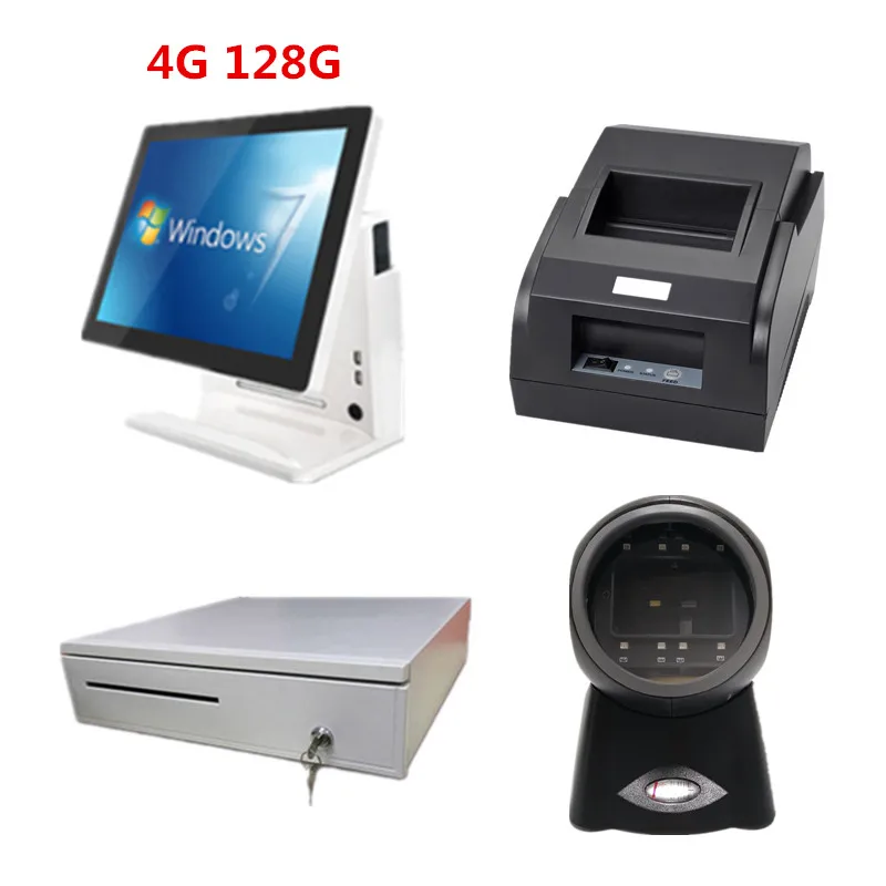 white 4G 128G Pos-терминал 1" сенсорная панель кассовый аппарат и кассовый ящик и 58 мм Термопринтер и сканер штрих-кода платформа - Цвет: white 4G 128G