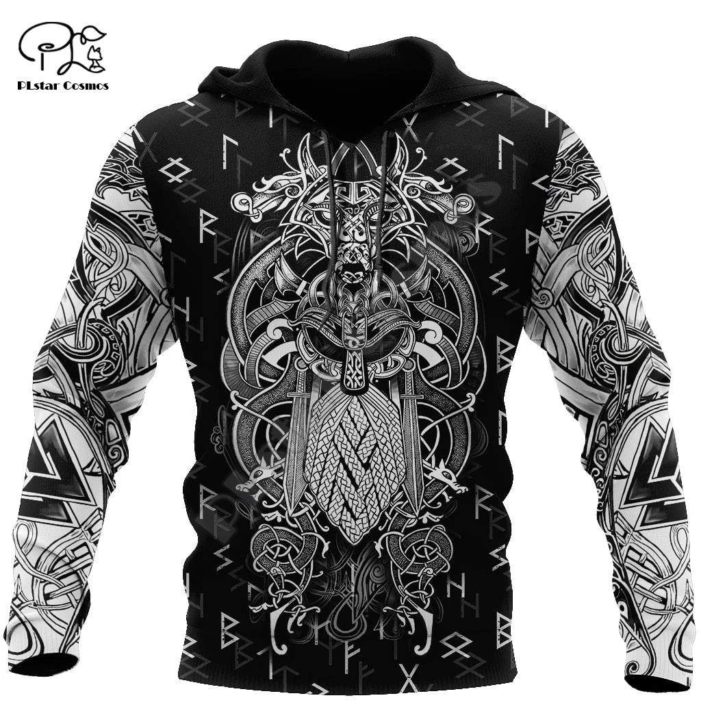 

2020Newest Viking God Odin Tattoo Warrior Retro NewFashion Streetwear Unisex 3DPrint Men/Women Pullover Casual Funny Hoodies A10