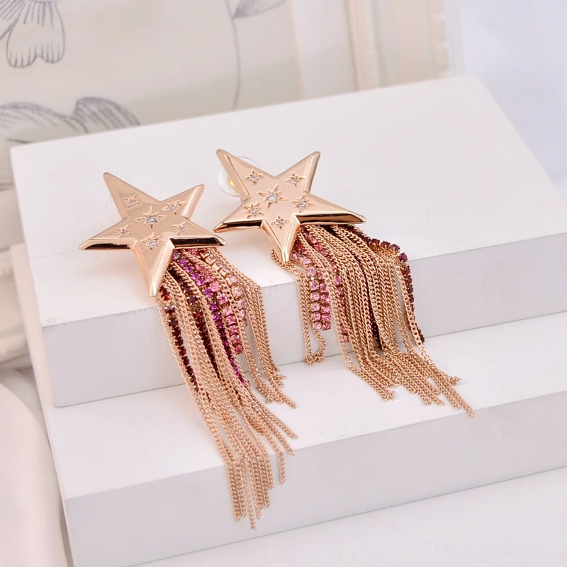 

Timeless Wonder Stunning Crystal Geo Star Tassel Studs Earrings Women Designer Brand Jewelry Ins Egirl Rare Gift Luxury 2382
