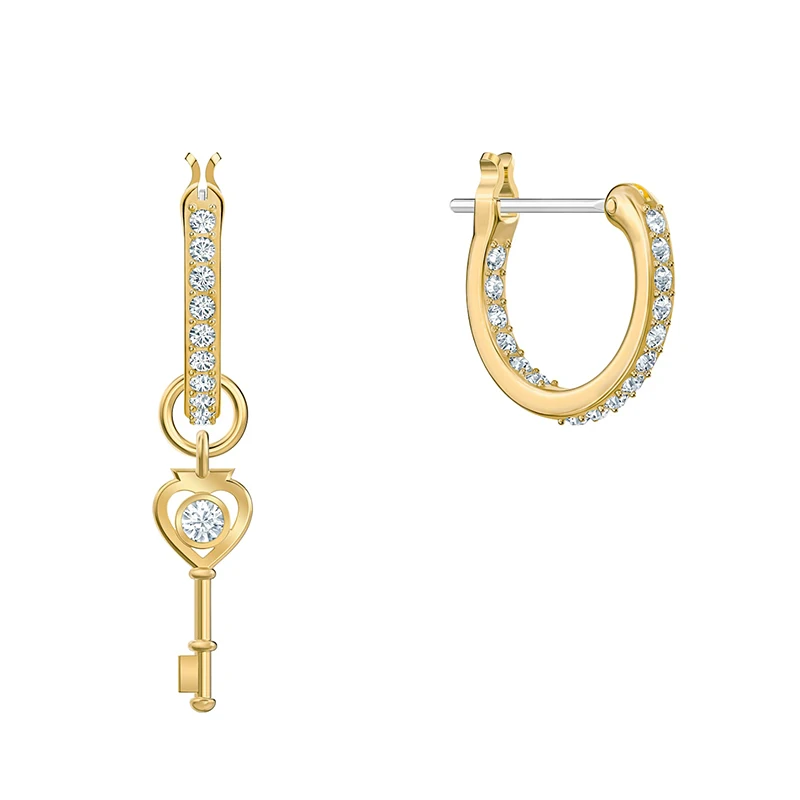 

SWA TAROT MAGIC HOOP PIERCED EARRINGS Lucky Symbol Asymmetric Key And Swallow Decoration Crystal Women Jewelry Romance Gift