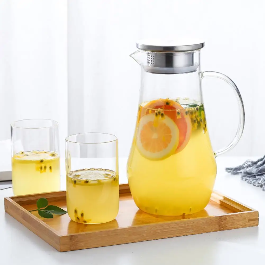 Glass Water Pitcher High Temperature Resistance with Handle Lid Thickened for Home Office Use | Дом и сад