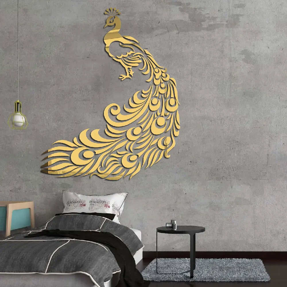 ملصقات مرآة أكريليك على شكل طاووس ، ملصق حائط ، ديكور غرفة معيشة ، إكسسوارات ديكور منزلي