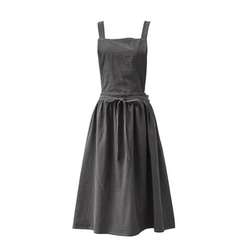 Модный женский нагрудник фартук из хлопка и льна без рукавов платье-сарафан для