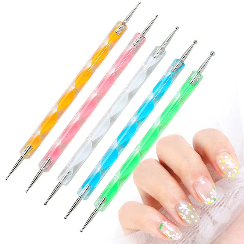 Professional Nail Art Pen 2 way Dotting Pen Kit Nail Pen 5pcs/Set LED UV Gel Nail Painting Draw Brush Rhinestone Tool