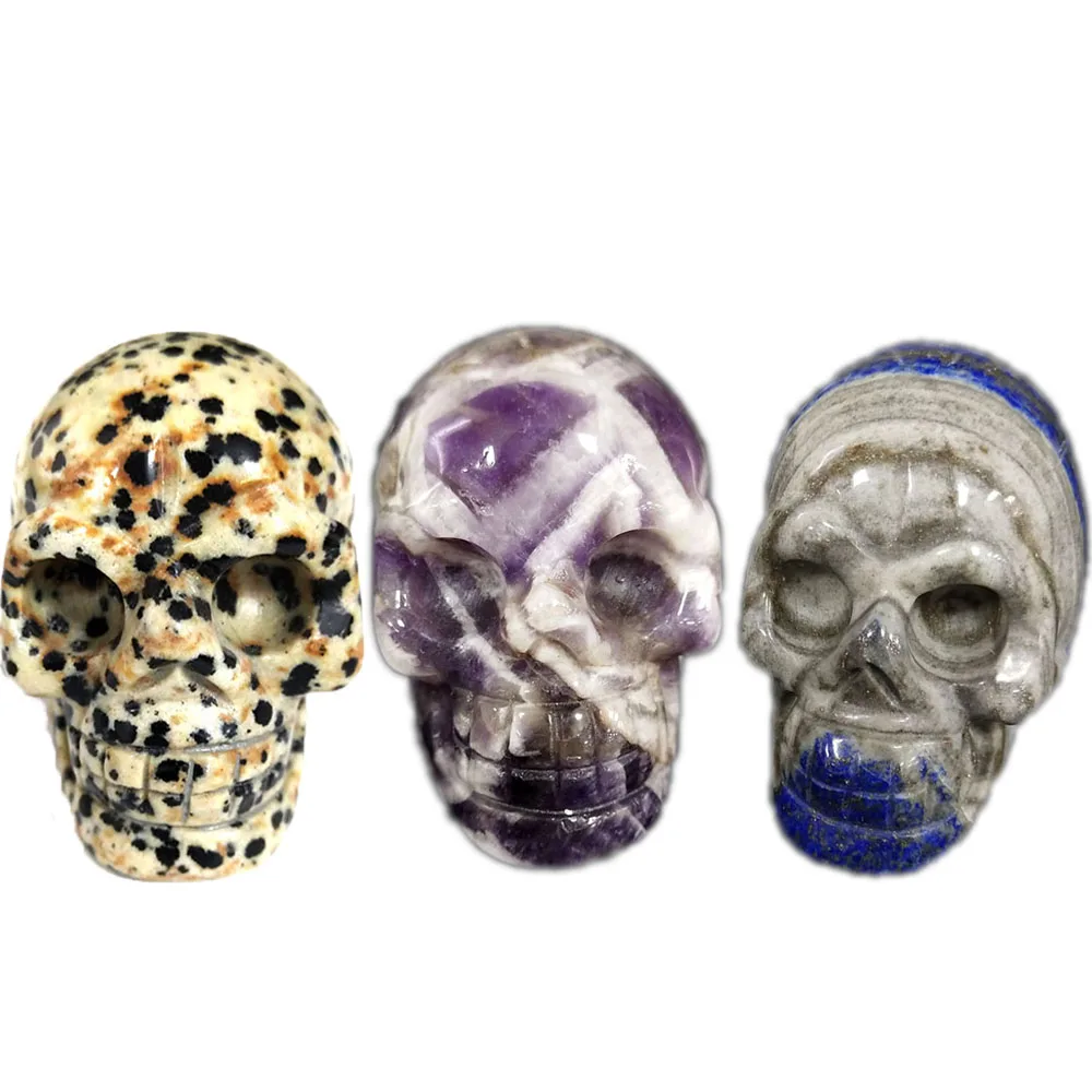 2 дюйма Натуральный череп вырезанный вручную кристалл ремесло статуя кварц для