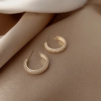 2021 new fashion korean womens earrings simple circle piercing ins retro metal hollow stud earrings