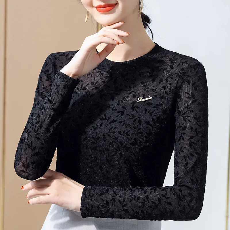 

Женская футболка с круглым вырезом, длинным рукавом и принтом, большого размера