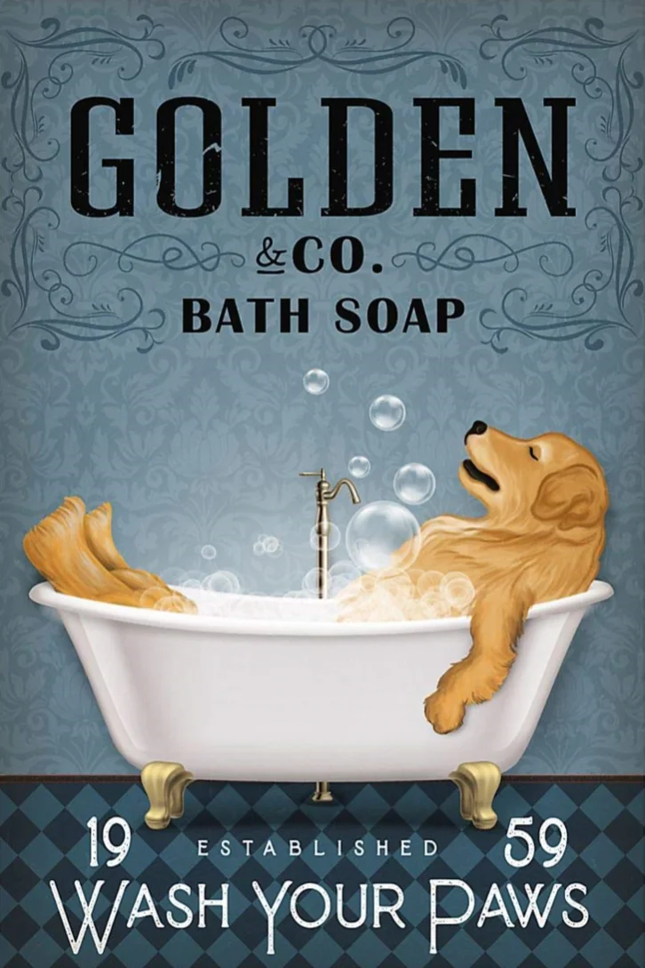 

Funny Metal Plate Poster for Dog Bathing Retro Decoration Tin Sign Cartoon Poster Home Bathroom Toilet Wall Decoration Plate