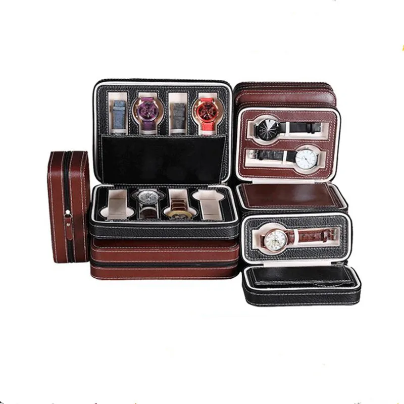 

Watch Box Organizer Carbon Fiber Leather 2 Watches Grids Rings Display Stand Holder Rack Showcase Plate Jewelry Storage Boxes