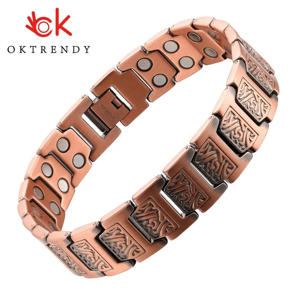 

Mens Pure Copper Bracelet with Double Raw 3000 Gauss Magnets Pain Relief for Arthritis Magnetic Health Bracelet Power Wristband