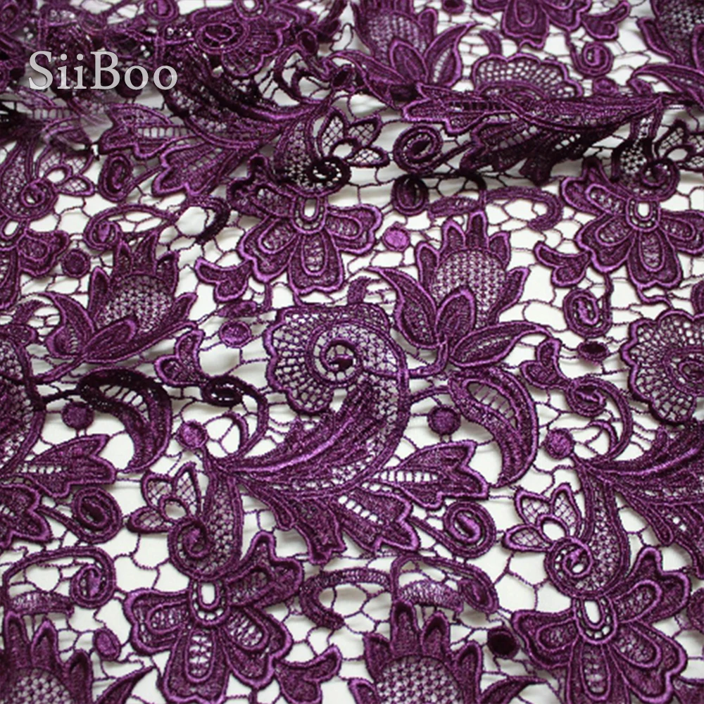 Дизайнерская кружевная ткань фиолетового и розового цветов с вышивкой гипюровая