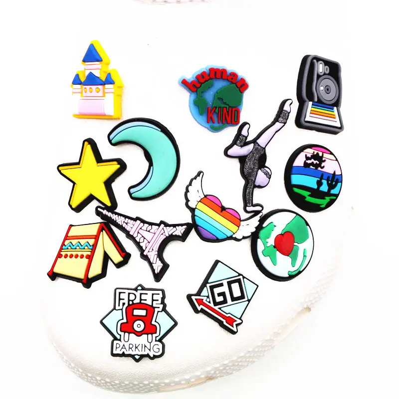 Single Sale 1pcs Protect Earth Shoe Charms Accessories Star Moon Tower Tent Shoe Decoration for croc jibz Kids Party X-mas Gifts