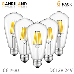 Лампа светодиодная GANRILAND ST58, 12 В, 24 В, 6 Вт, E27, 4500 к, 2700 к