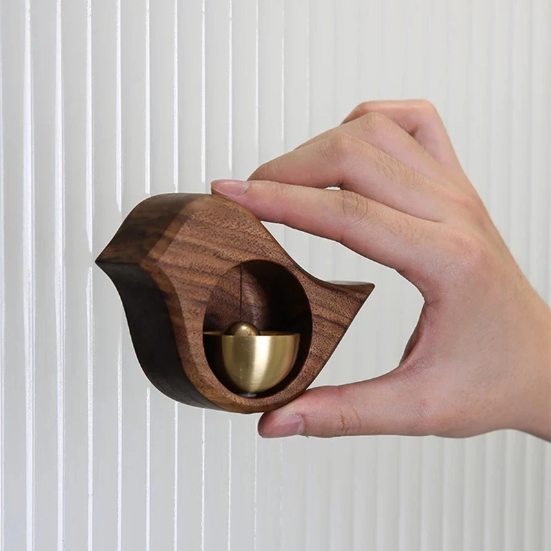 

Bird Shape Black Walnut Wooden Copper Bell Creativity Wind Chimes Magnetic Refrigerator Bell Enter Creative Doorbell