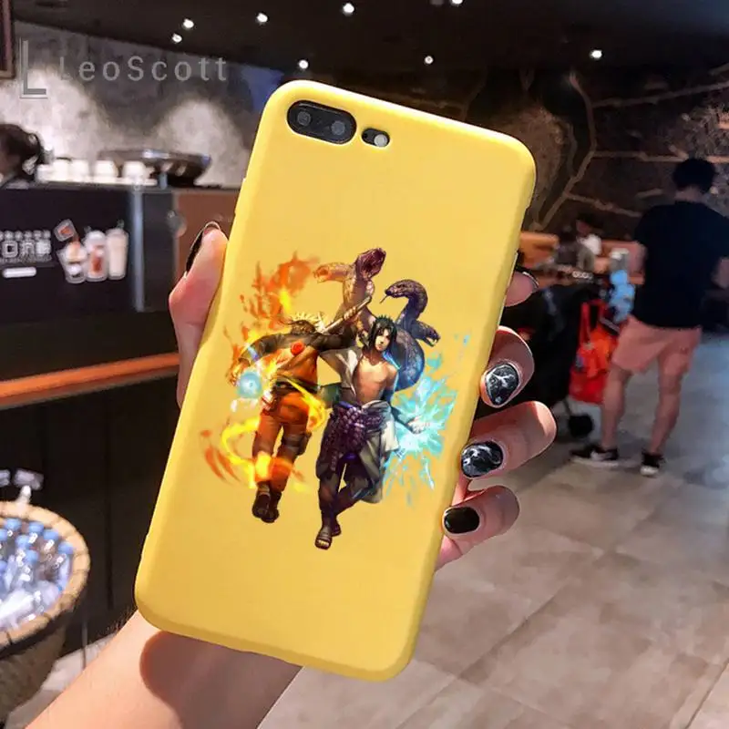 

Anime Naruto Uzumaki Sasuke Phone Case Yellow Candy Color for iPhone 6 7 8 11 12 s mini pro X XS XR MAX Plus