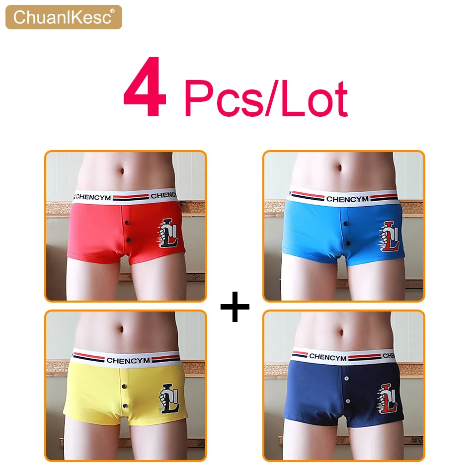 

4 Pcs/Lot Men's Cotton Underwear Sports Boxers Japanese And Korean Personalized Printing Front Button Shorts Fashion Hot Sale