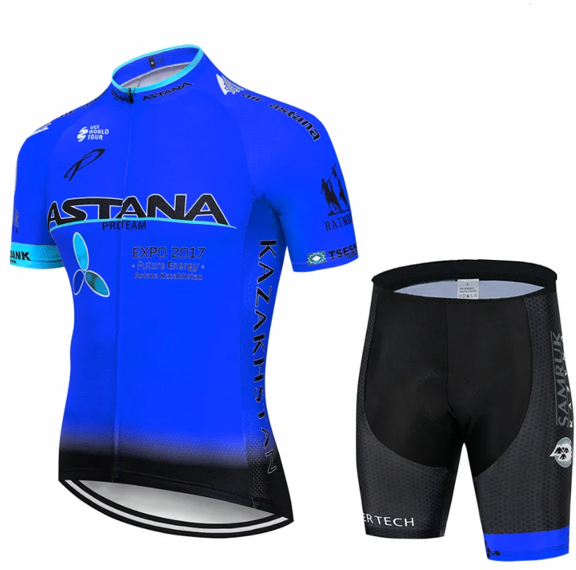 Cycling suit Команда Астана Велоспорт Джерси Мужская короткая Джерси ropa ciclismo hombre ciclismo велосипедная Одежда Набор велосипедная одежда 16D гелевая накладка - Цвет: Cycling suit