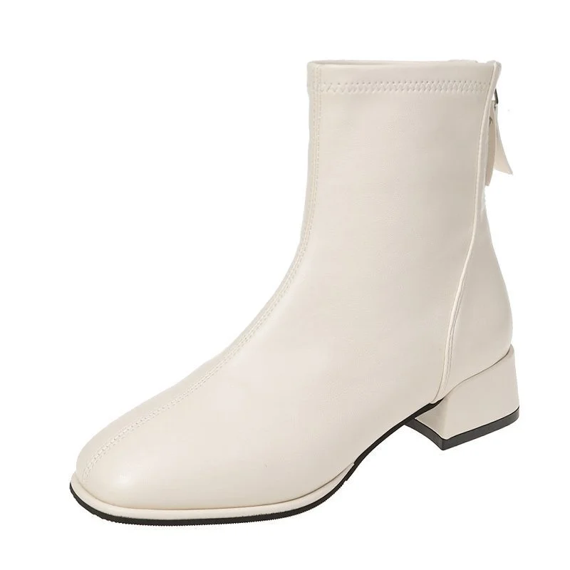 

Korean Version Of The New Real Boots Children High Thick Heel Female Autumn Winter White Boots Square Head Martin Ankle Boots