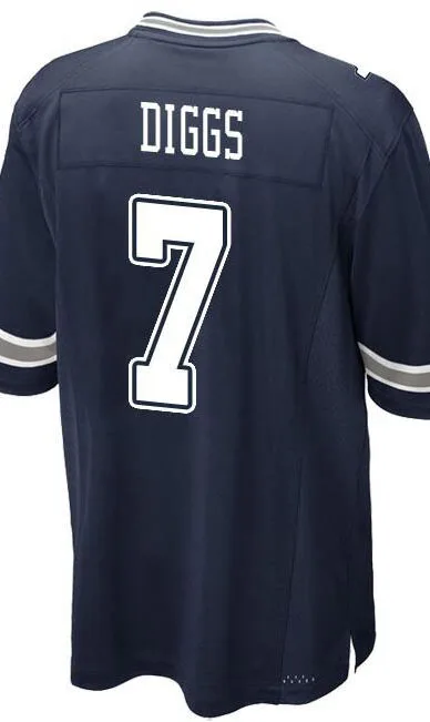 

Customized Stitch For Mens Women Kids Youth Trevon Diggs White Navy Blue American Shirt Football Jersey