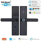 Дверной смарт-замок Tuya с Wi-Fi, замок со сканером отпечатка пальца, паролем, картой IC, дистанционным управлением через приложение, цифровой дверной замок