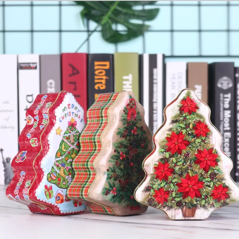 Большая Изысканная жестяная коробка для конфет в форме рождественской елки