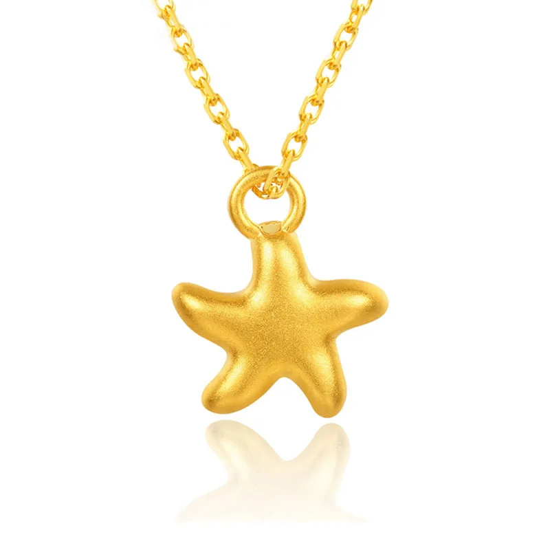 

24k Starfish Pendant Real Gold Jewelry Au750 Clavicle Chain Compact Fashion Classic Wild Star Gifts for Women Wholesale