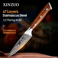 xinzuo brand 3 5 inch paring kitchen knife handmade damascus steel rosewood handle japanese carved peeling knife kitchen tools