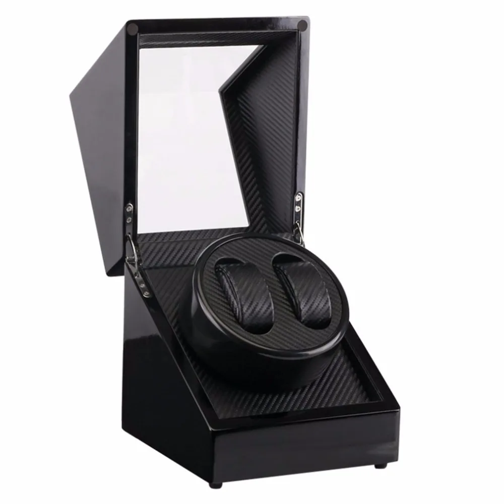 Wooden Lacquer Piano Glossy Black Carbon Fiber Double Watch Winder Box Quiet Motor Storage Display Case US PLUG Shaker | Наручные часы