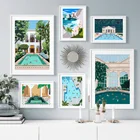 Картина на холсте с изображением мультяшного бассейна, летнего побережья и отпуска, настенный плакат с принтом, картина для гостиной, домашний декор
