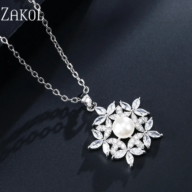 ZAKOL Elegant Cubic Zirconia Simulation Pearl Leaf Sweet Pendant for Women Wedding Dinner Party Birthday Gift Jewelry FSNP2128 | Украшения