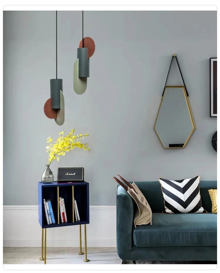 Nordic Modern pendant light color matching single head hanging lamp green cylindrical LED bedroom Home decor lighting Fixtures