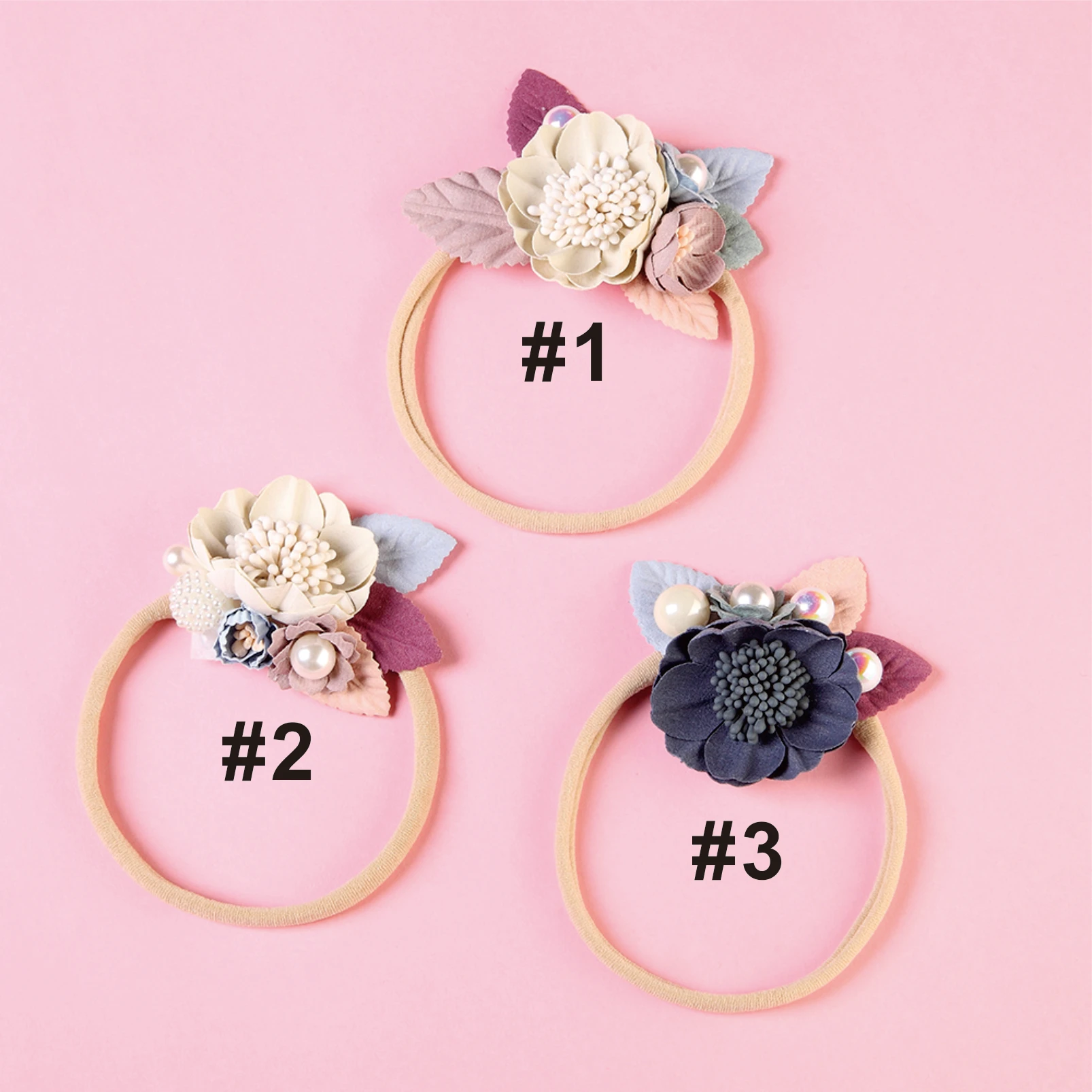 3 шт. нейлоновая повязка на голову с цветами и жемчугом для девочек винтажные