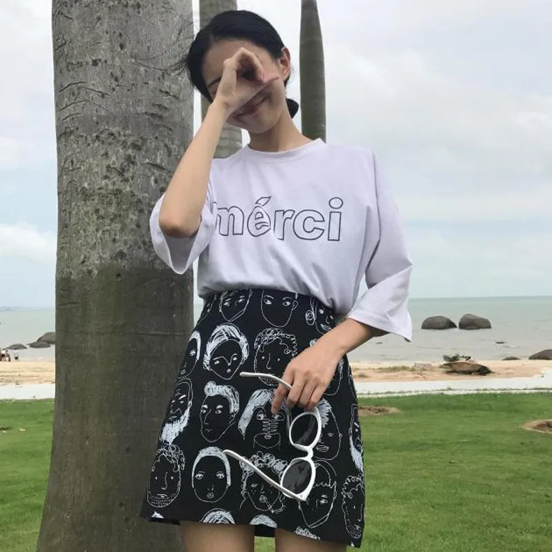 Корейская мода милый темперамент белый ЛД высокая талия изображение черепа для