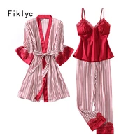 fiklyc drop shipping 3pc womens striped sexy pajamas sets 2021 new arrival spring summer female nightwear lounge pijamas cloth