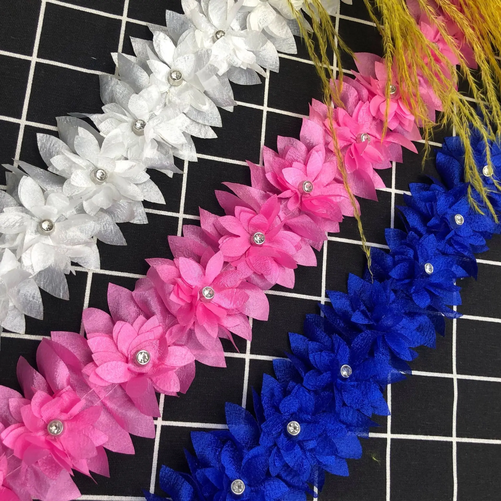 

1Yard 3D Flower Lace Kapok Yarn Plus Diamond Bar Code Swimsuit Swimming Cap DIY Clothing Accessories