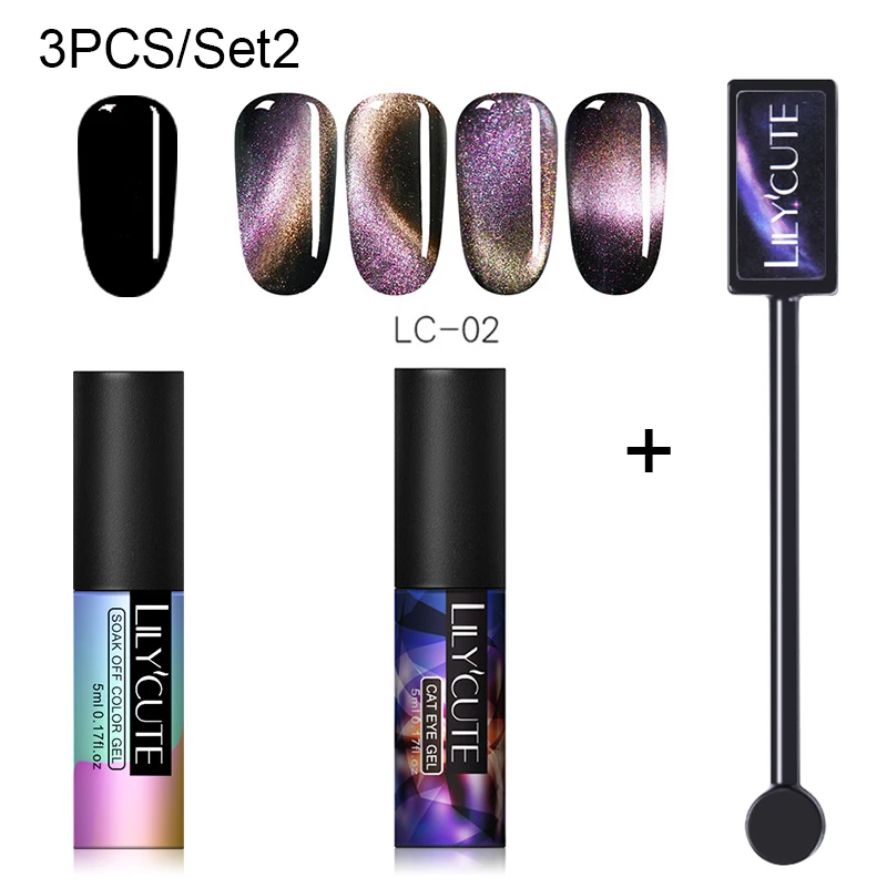 3 PCS 8 LILYCUTE, 5 мл, 9D, Auroras, магнитный гель кошачий глаз, набор, долговечный Блестящий лазер для ногтей, художественный Гель-лак для ногтей, впитывающий УФ-Гель-лак - Цвет: 3 PCS 8
