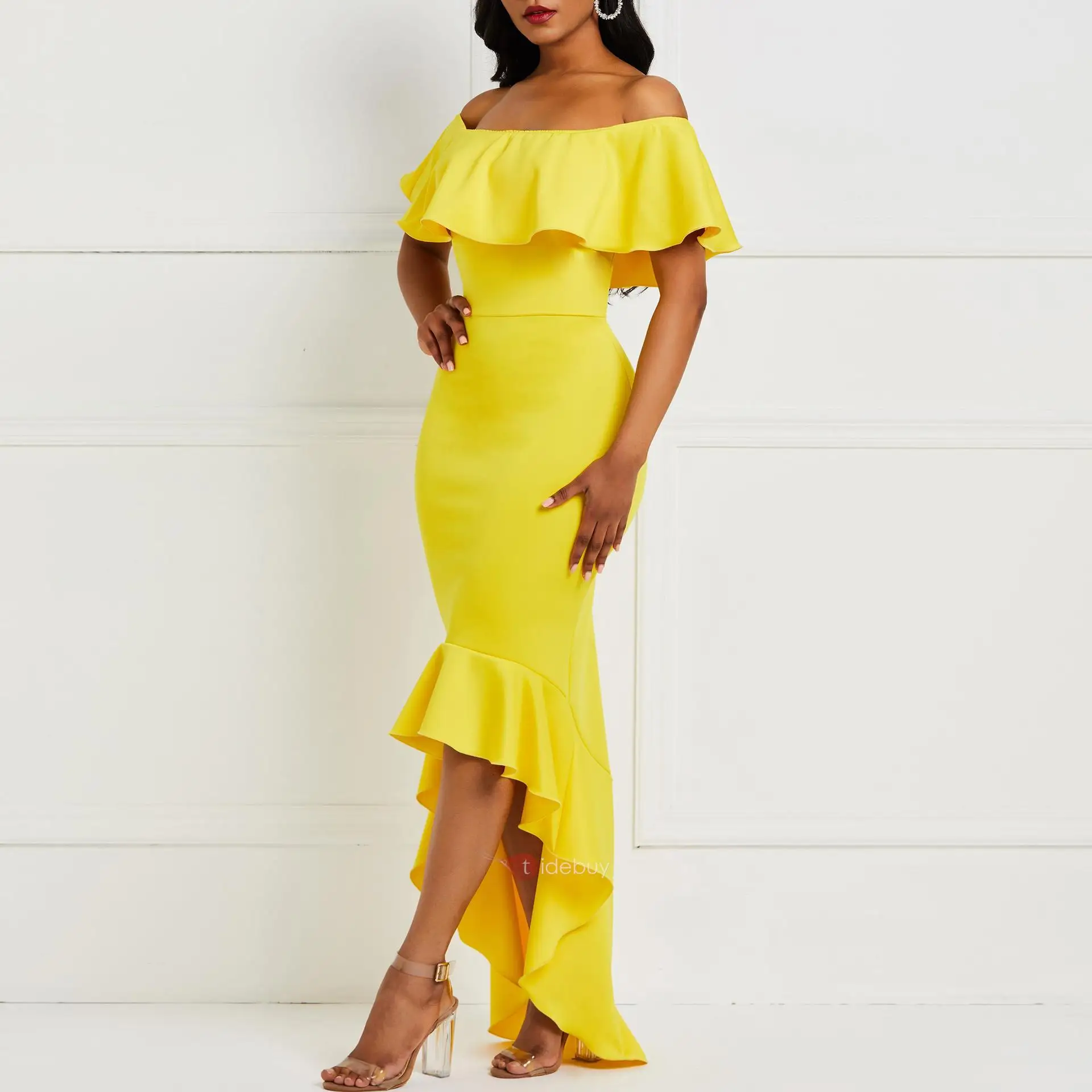 Многослойное платье с волнистым соединением в европейском и американском стиле