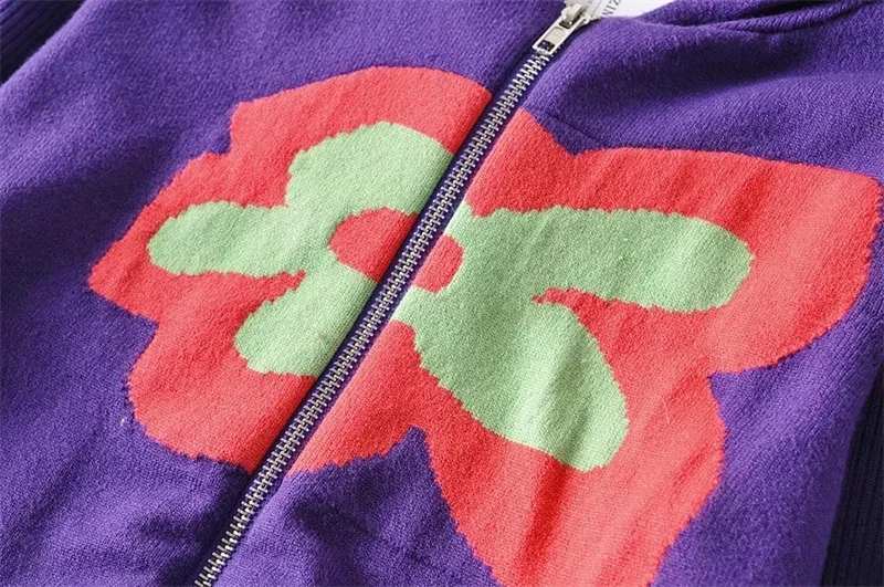 

Women Knitted Hooded Cardigan Knitted Zip Through Hoodie In Purple