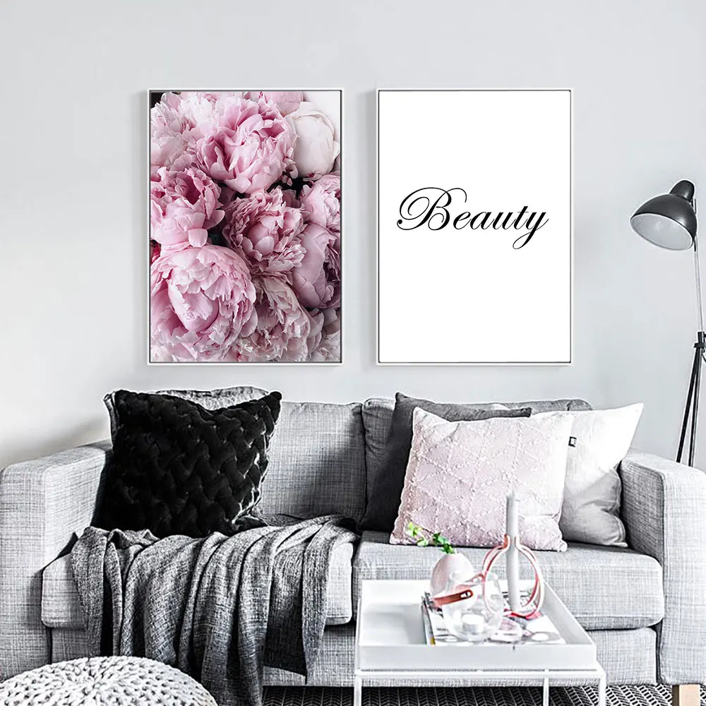 

Скандинавский ботанический розовый цветок пиона, Картина на холсте, настенные художественные плакаты и принты в скандинавском стиле, настенные картины для декора гостиной