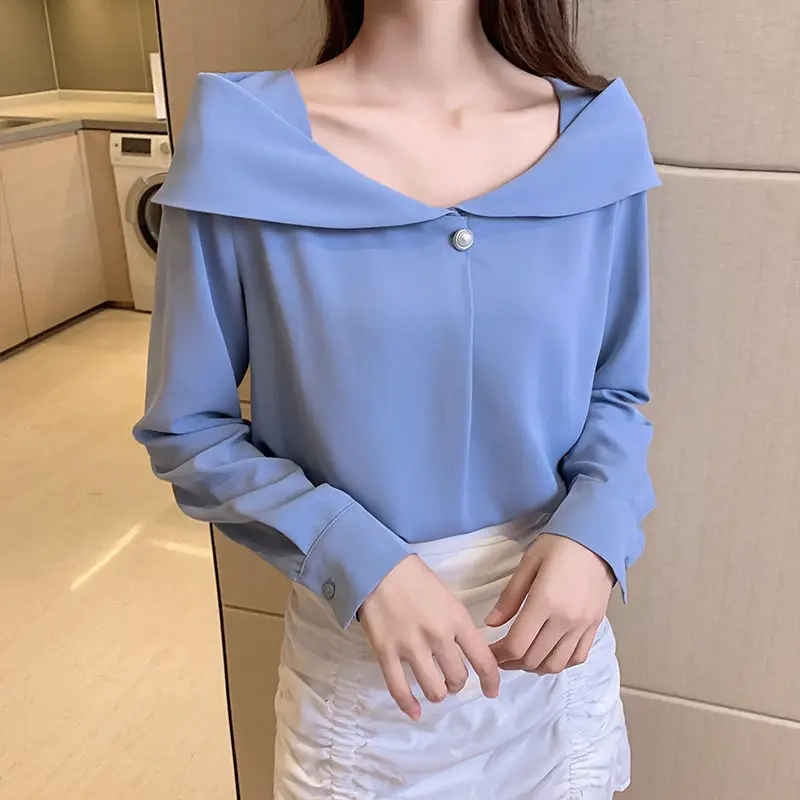 

Sexy Slash Neck Diamonds Chiffon Blouse Women's Clothing 2022 Office Lady Commute Solid Pullovers Korean Fashion Casual Shirts